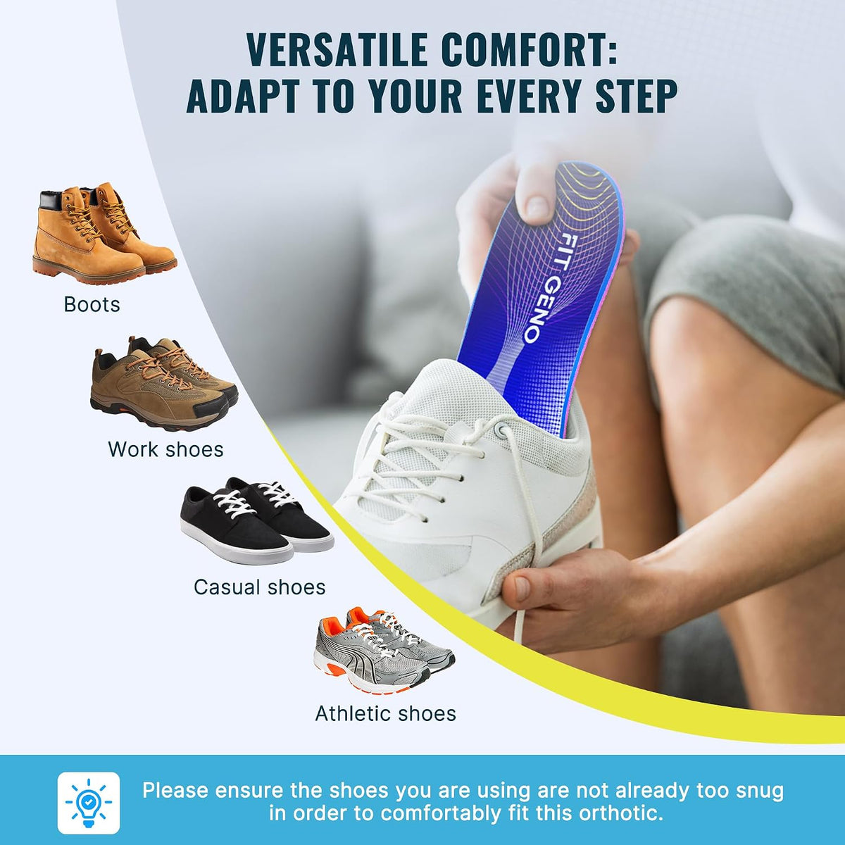 Fit Geno insoles fit boots, work shoes and sneakers