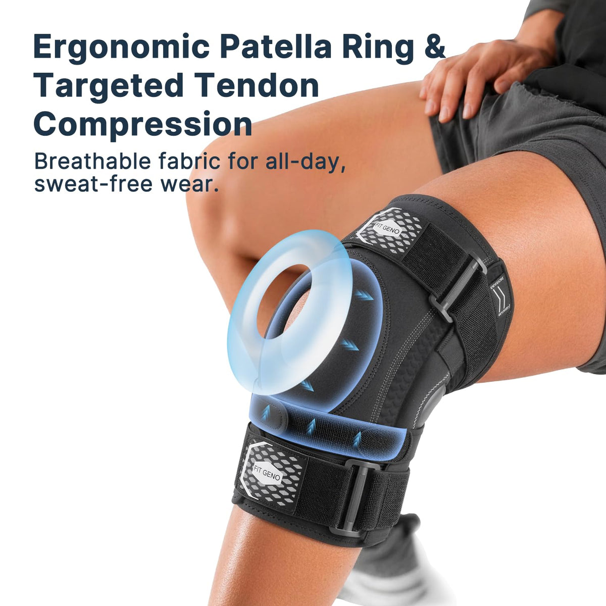 Ergonomic patella ring and breathable fabric