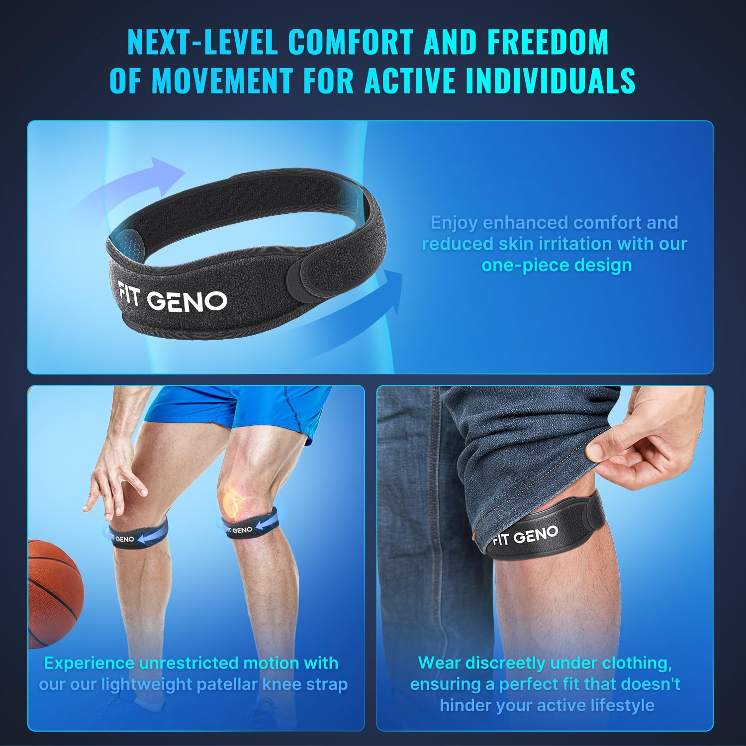 Fitgeno Knee Strap Patella Support: Knee Band for Patellar Tendon Pain  Relief - Knee Brace for Tendonitis Jumpers Running Sports Basketball Men  Women