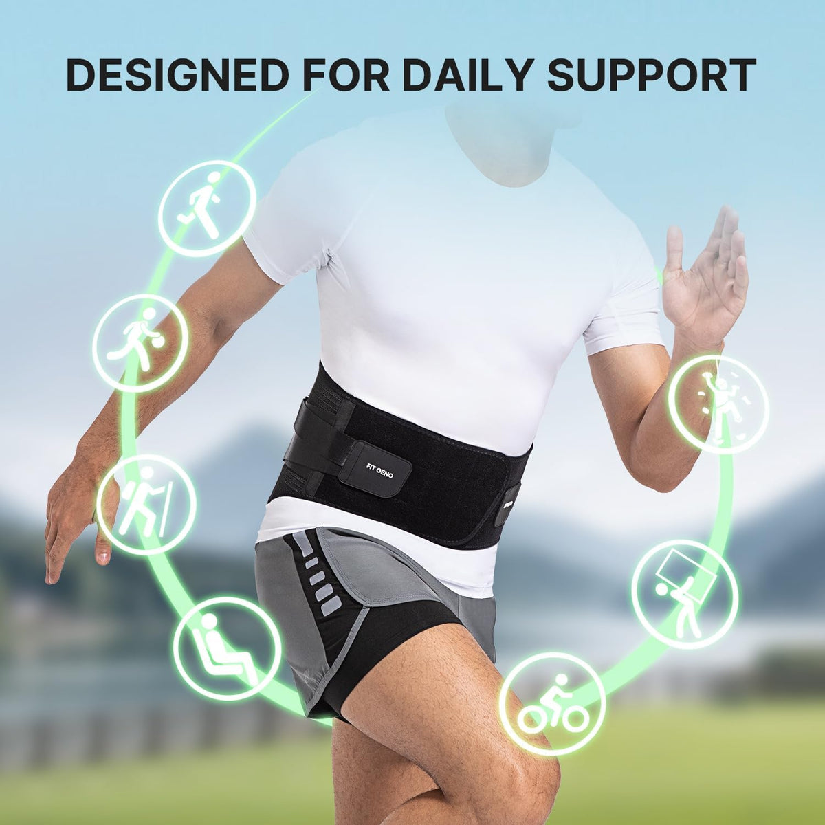 Fit Geno Back Brace for Lower Back Pain Relief: Adjustable Support with Ergonomic Lumbar Pad for Herniated Disc Sciatica and Lumbar Strain - Breathable Design for Men & Women