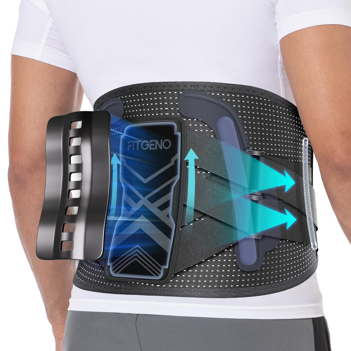 Fit Geno Back Brace for Lower Back Pain Relief: Adjustable Support with Ergonomic Lumbar Pad for Herniated Disc Sciatica and Lumbar Strain - Breathable Design for Men & Women