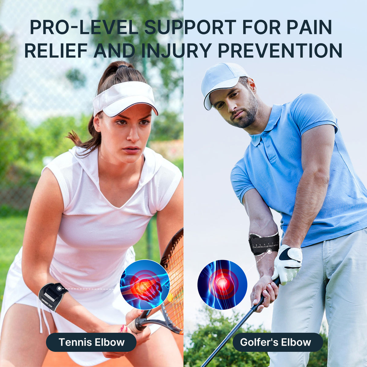 Fit Geno Elbow Brace for Tennis & Golfer Elbow Pain Relief, Adjustable Tendonitis Strap with Compression Pad, Support for Men & Women, 1 Pack for Sports & Weightlifting