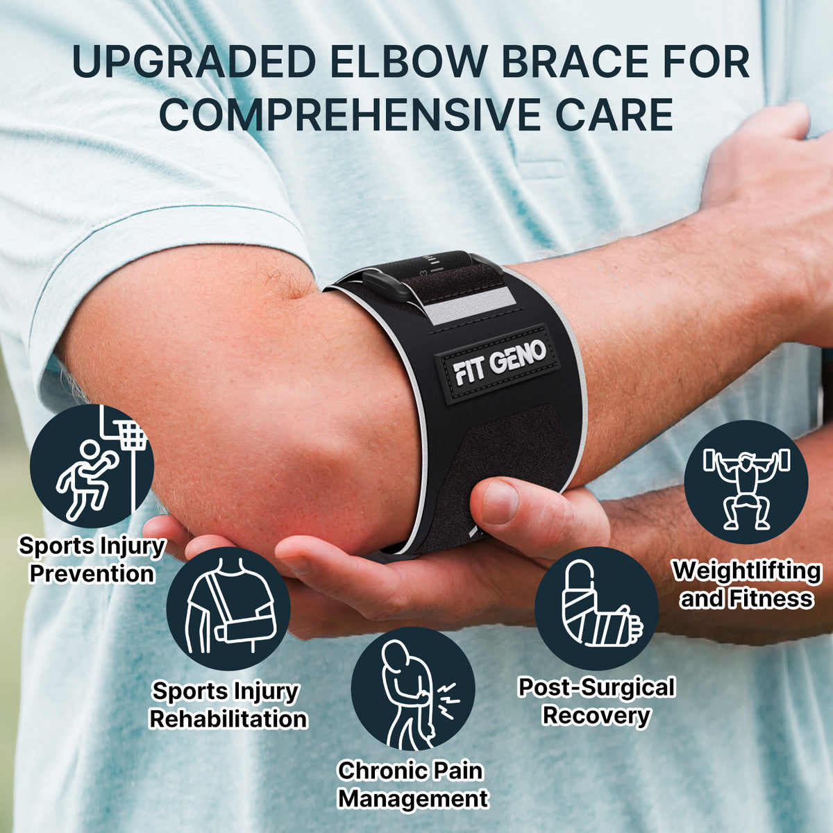 Fit Geno Elbow Brace for Tennis & Golfer Elbow Pain Relief, Adjustable Tendonitis Strap with Compression Pad, Support for Men & Women, 1 Pack for Sports & Weightlifting