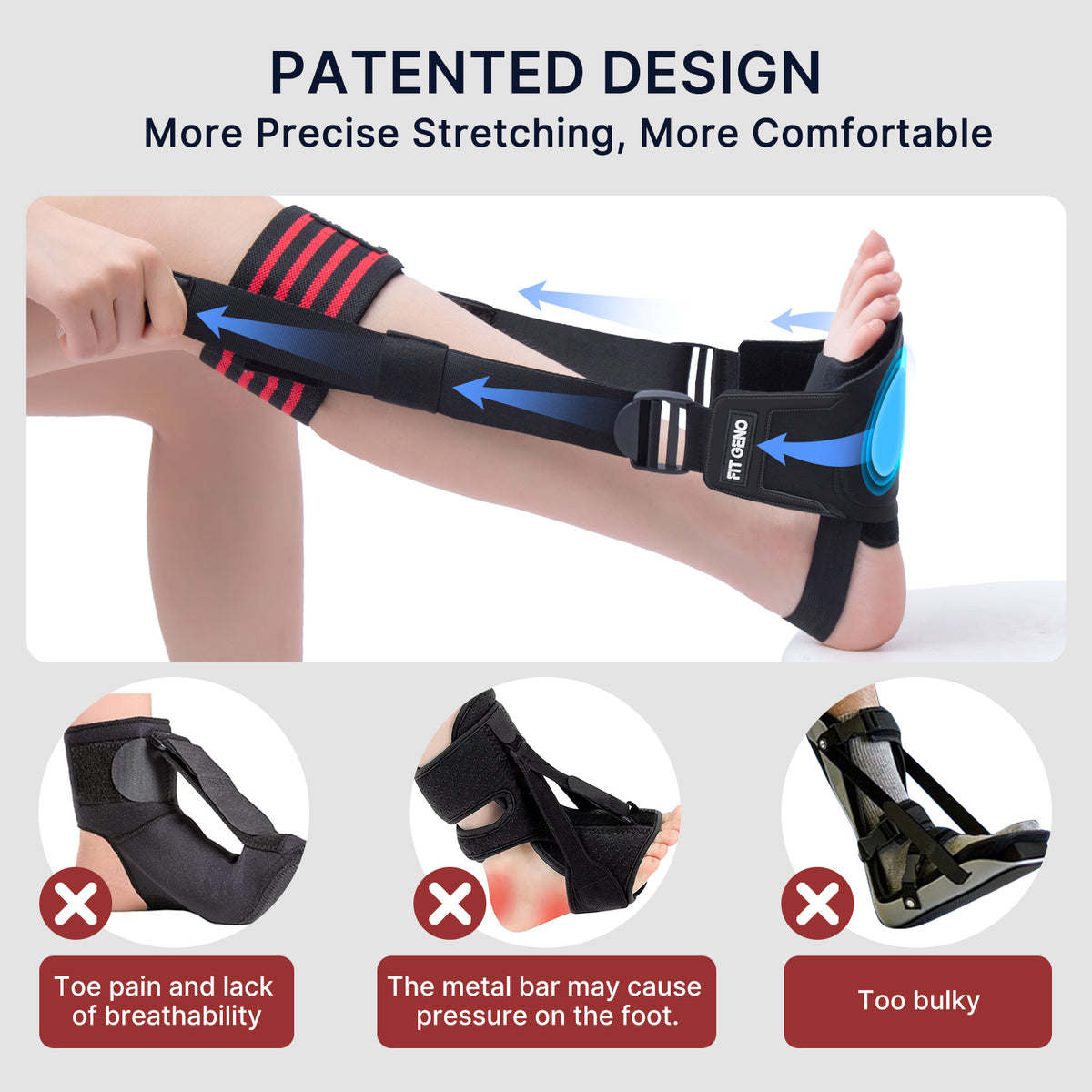 Fit Geno Plantar Fasciitis Night Splint – Adjustable Foot Brace with Detachable Foot Wrap
