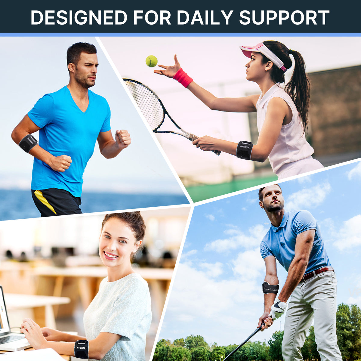 Fit Geno Elbow Brace for Tennis & Golfer Elbow Pain Relief, Adjustable Tendonitis Strap with Compression Pad, Support for Men & Women, 1 Pack for Sports & Weightlifting