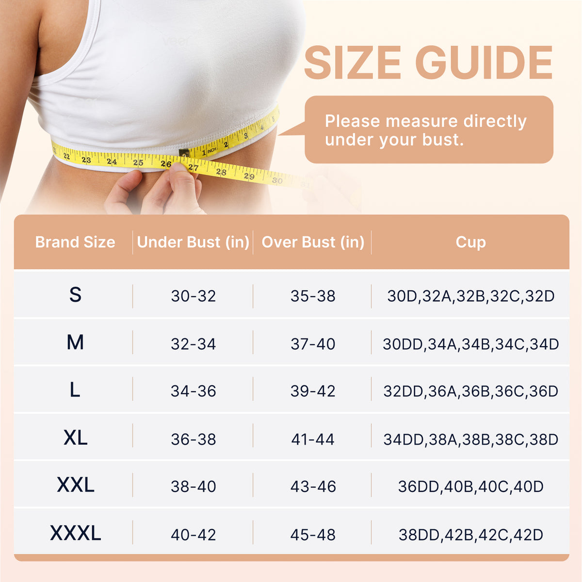 Posture Corrector Bra size chart