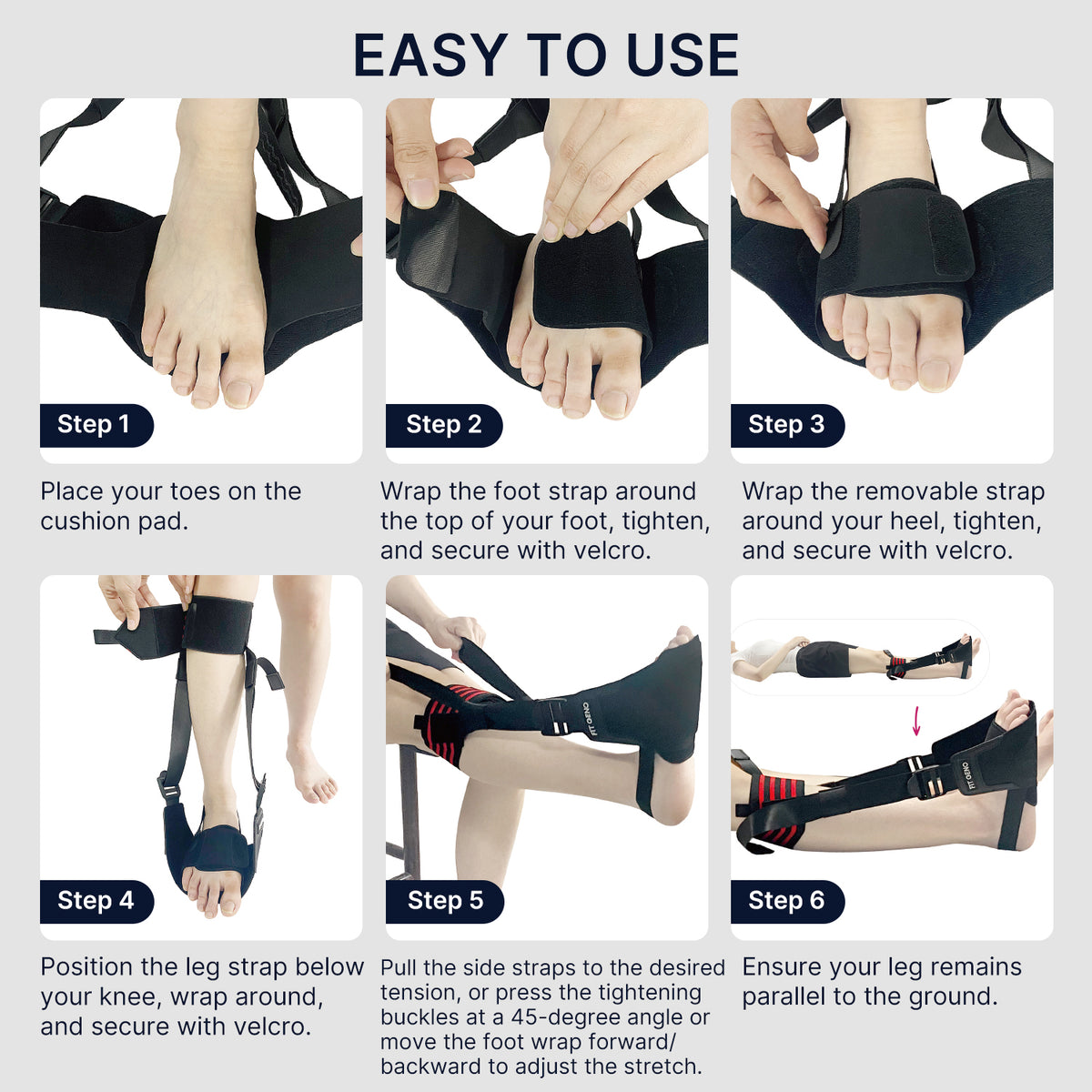 Fit Geno Plantar Fasciitis Night Splint – Adjustable Foot Brace with Detachable Foot Wrap