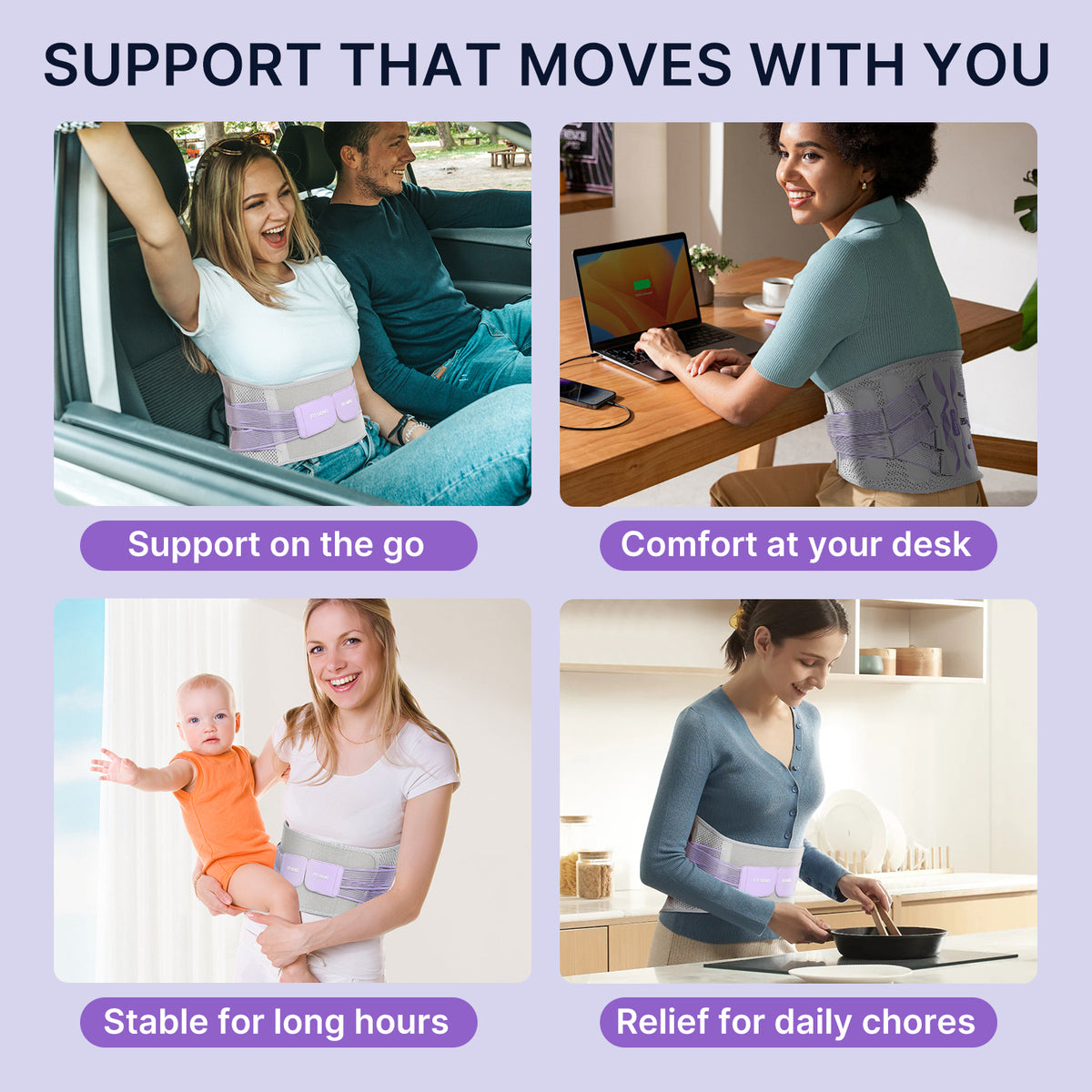 Fit Geno Back Brace for Lower Back Pain Women: Adjustable Lumbar Support Brace for Pain Relief - Breathable Waist Belt for Comfort