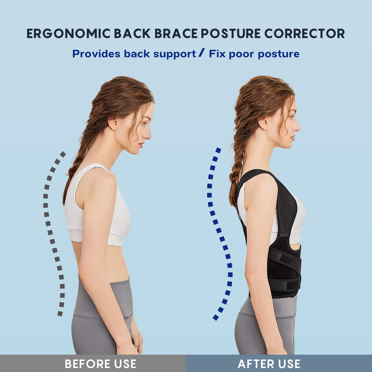 Posture corrector support belt for neck back shoulder pain relief for men  women Back & Abdomen Support (Black) Back Braces