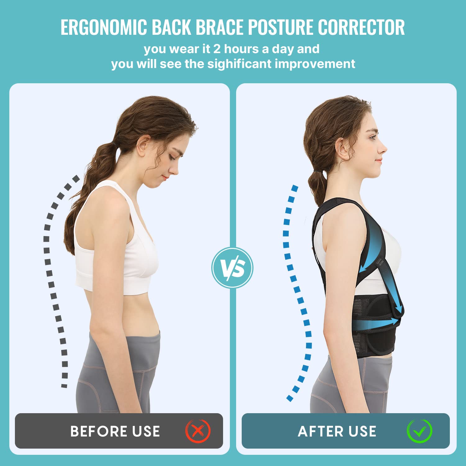 FIt Geno Adjustable Back Brace and Posture Corrector Black - Adult Size  Large in 2023
