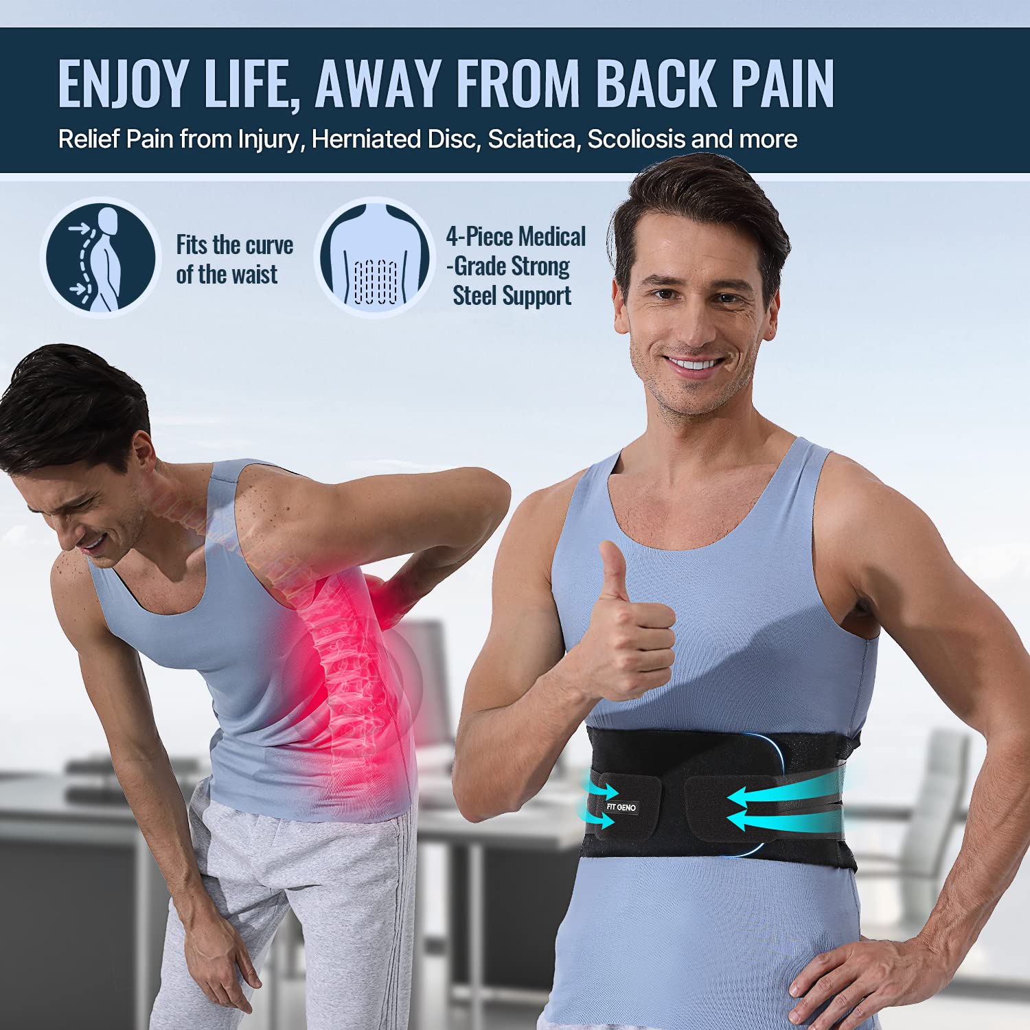 Adjustable Back Braces for Lower Back Pain Relief for  Gym,Posture,Lifting,Work
