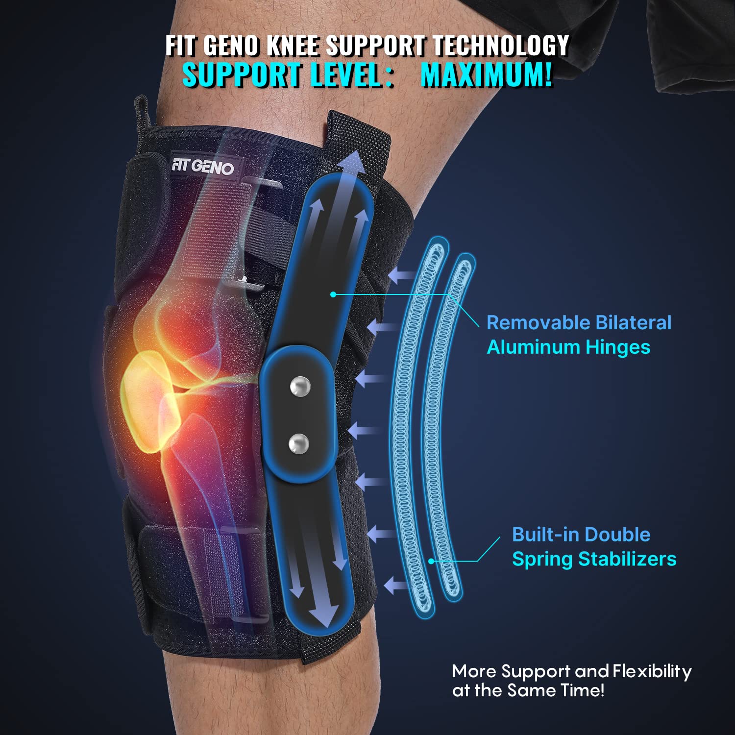 Spring Knee Support Spring Loaded Knee Brace | Fit Geno ReActive+ Knee Brace | Knee Strap ...