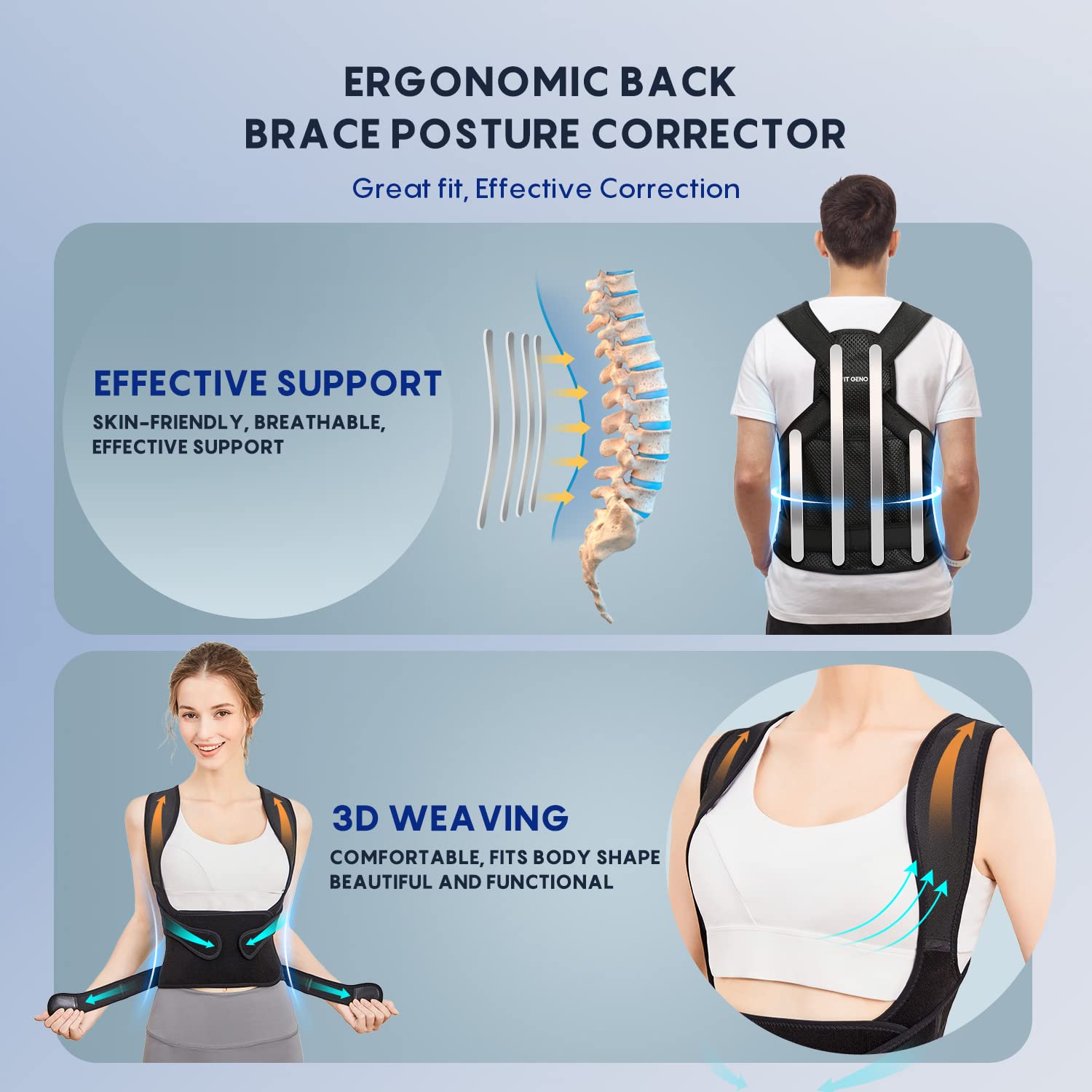 Back Brace Posture Corrector for Women: Shoulder Straightener Adjustable  Full Back Support Upper and Lower Back Pain Relief - Scoliosis Hunchback  Hump