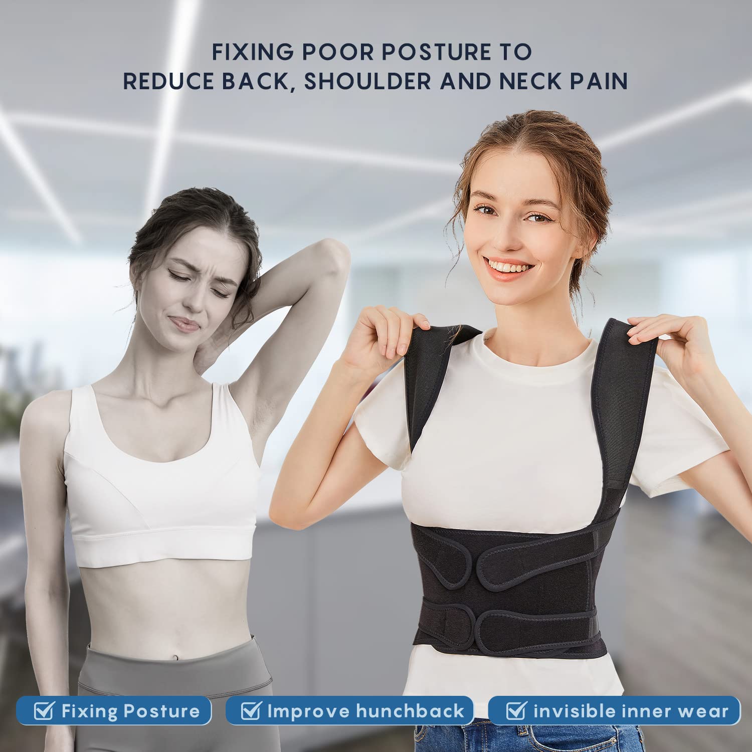 Women's Posture Corrector Adjustable Back Brace Support and Straighten  Posture Bra for Women - Providing Back Neck Shoulder Upright Straightener